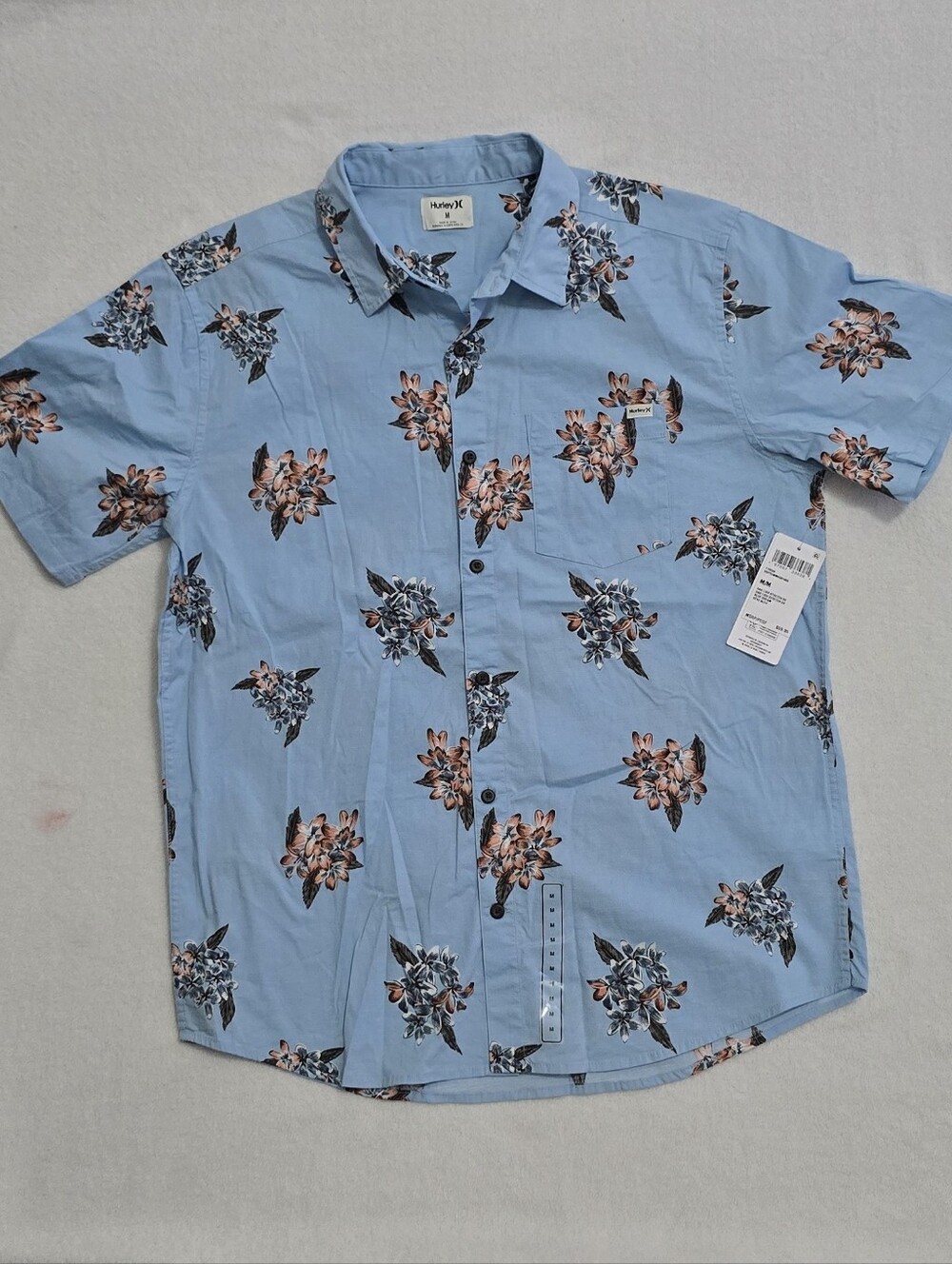 Hurley Men's Light Blue Floral Short-Sleeve Button-Up Shirt